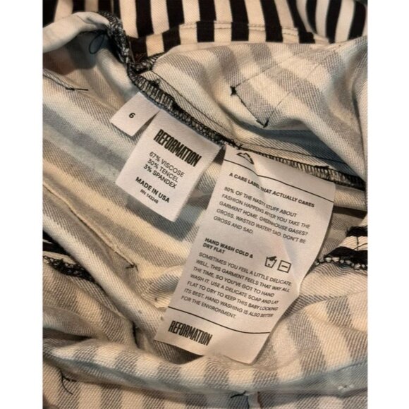Reformation Black & White Striped High-Waisted Pants With Front Zipper & Pocket - Picture 4 of 5